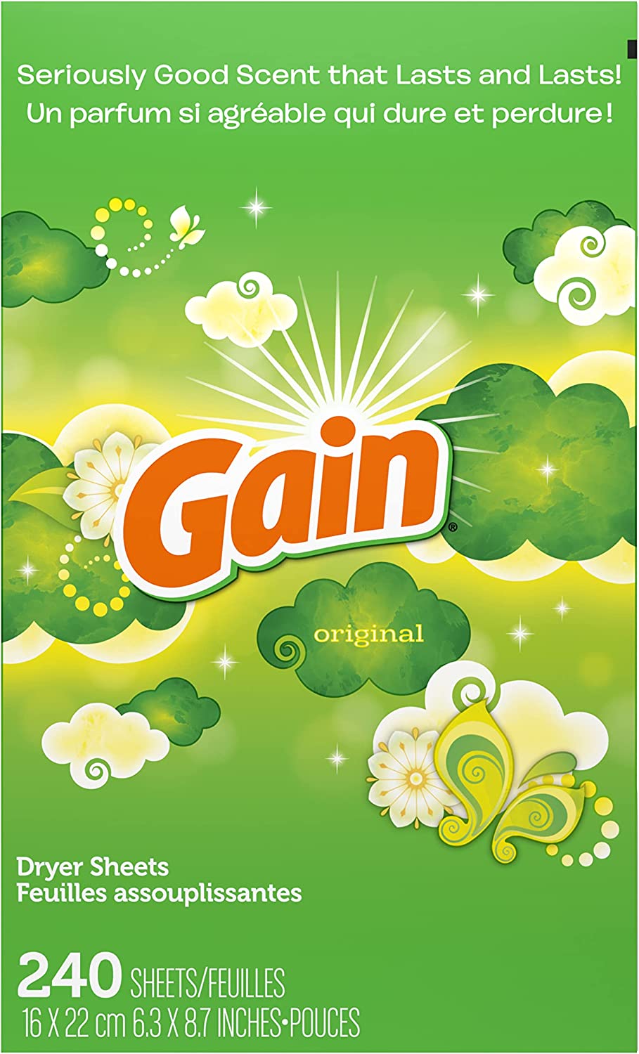 Gain Dryer Sheets Laundry Fabric Softener, Original Scent, 240 Count