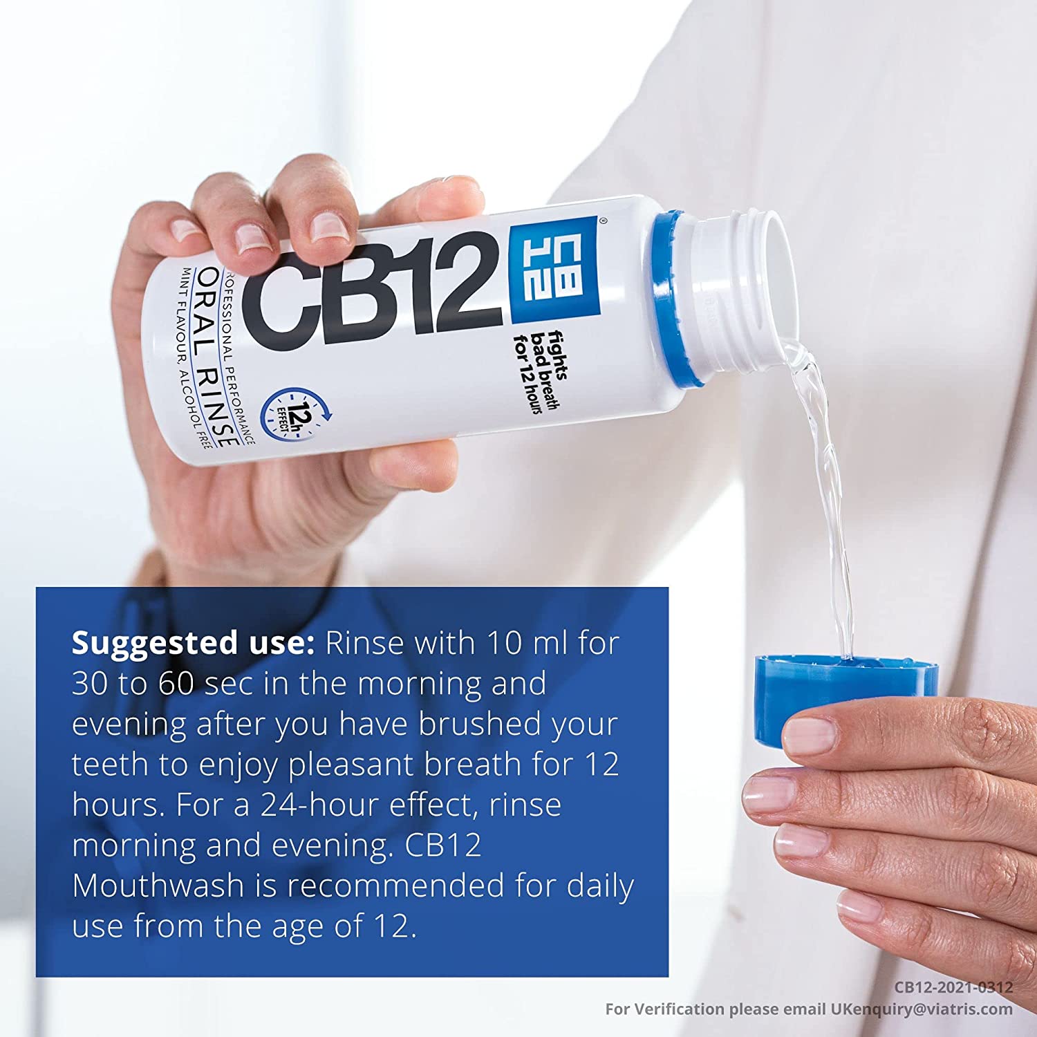 CB12 Mint Menthol Mouthwash, Enamel Strengthening, Pleasant Breath For